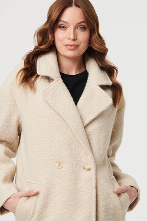 Beige | Teddy Texture Long Sleeve Oversized Coat
