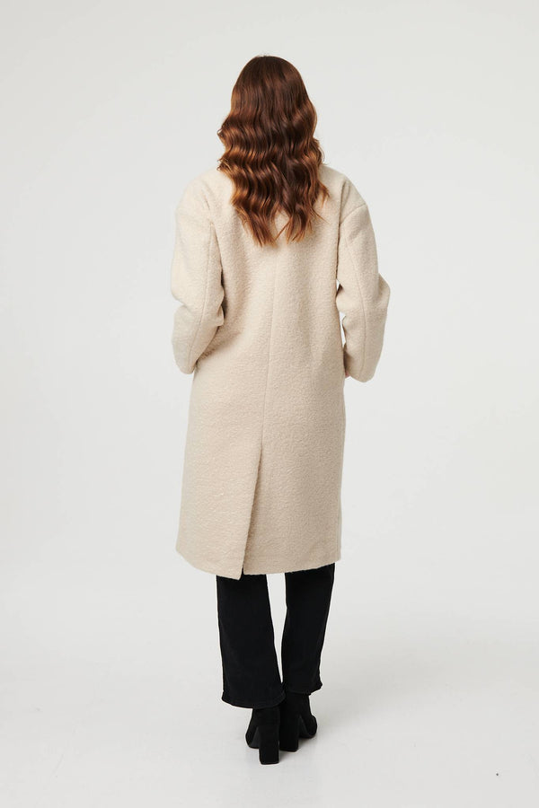 Beige | Teddy Texture Long Sleeve Oversized Coat
