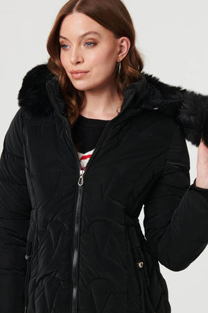 Black | Faux Fur Trim Hooded Zip-Up Jacket
