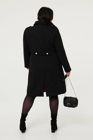 Black | Curve Textured Knit Button Front Trench Coat