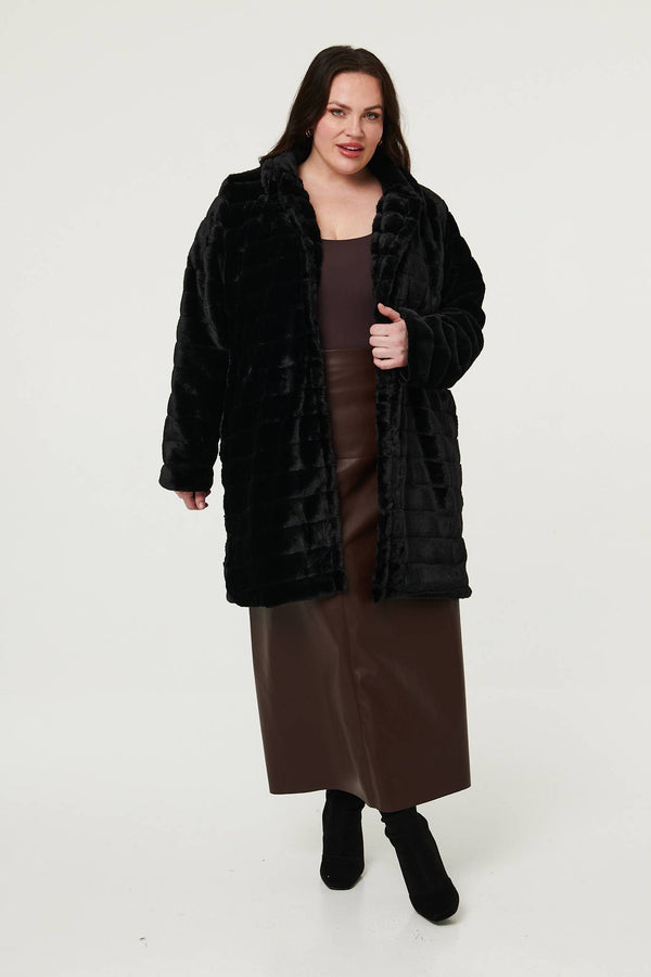 Black | Curve Faux Fur Thigh Length Coat