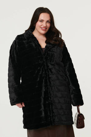 Black | Curve Faux Fur Thigh Length Coat