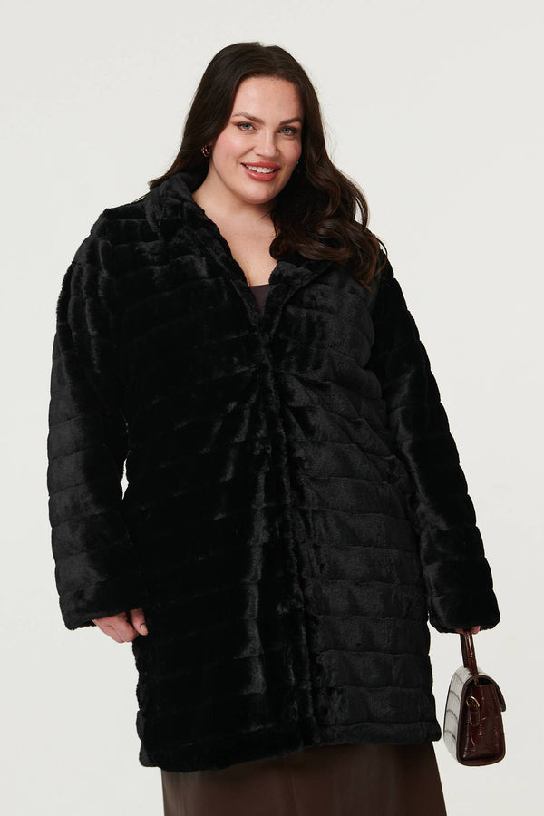 Black | Curve Faux Fur Thigh Length Coat