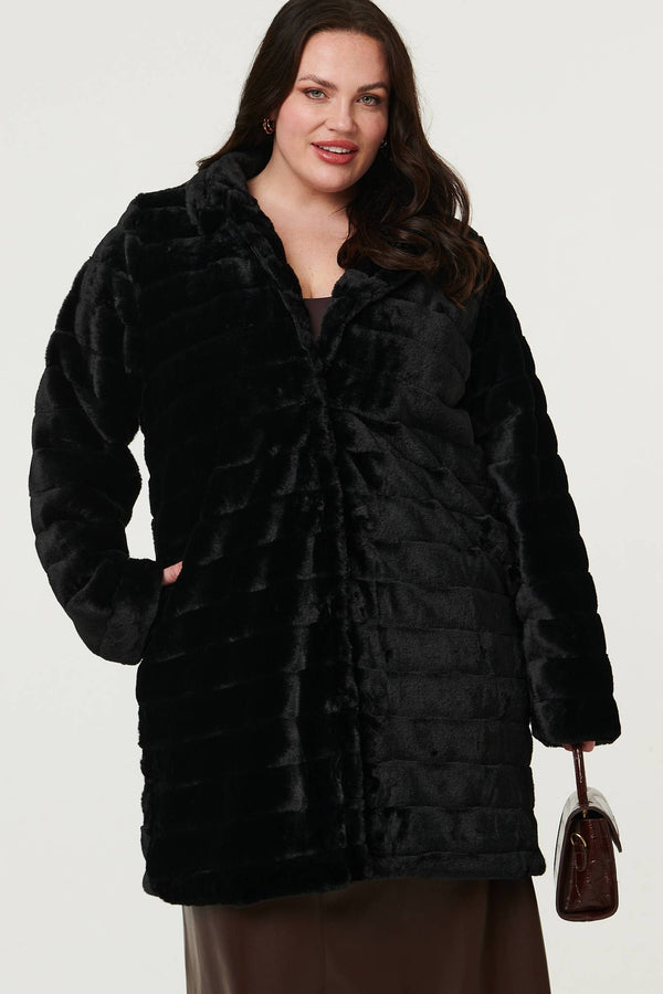 Black | Curve Faux Fur Thigh Length Coat