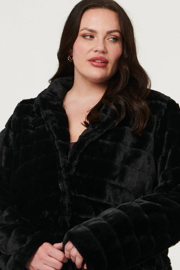 Black | Curve Faux Fur Thigh Length Coat