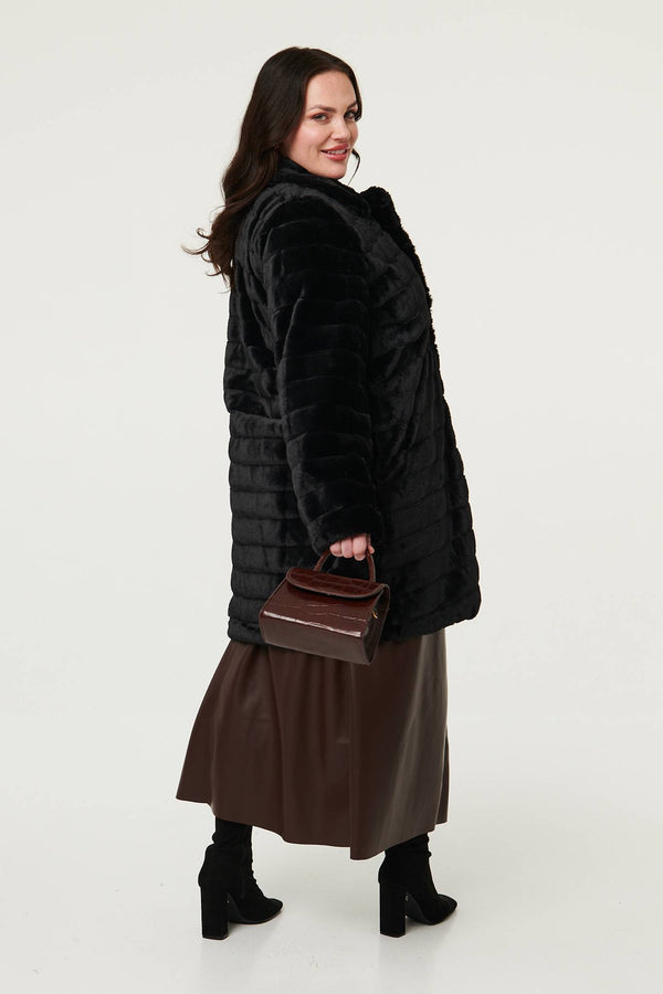 Black | Curve Faux Fur Thigh Length Coat