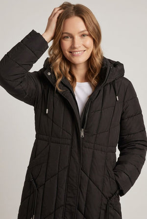 Black | Longline Hooded Zip-Up Puffer Jacket