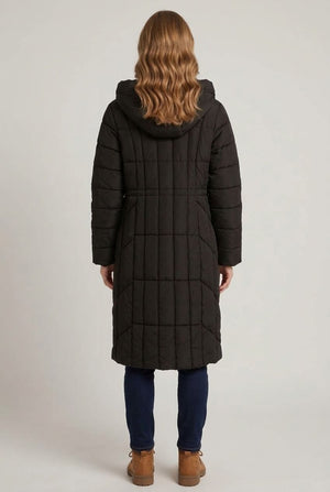 Black | Longline Hooded Zip-Up Puffer Jacket