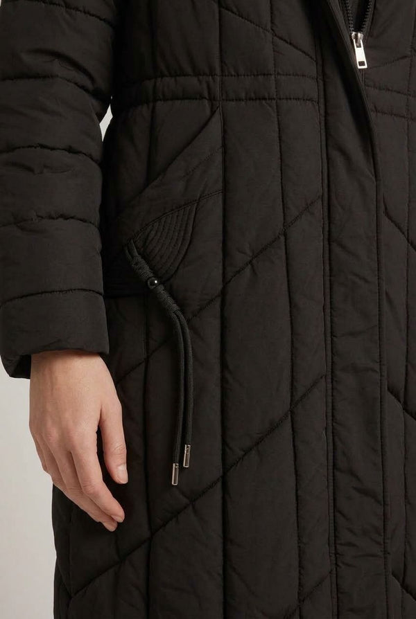 Black | Longline Hooded Zip-Up Puffer Jacket