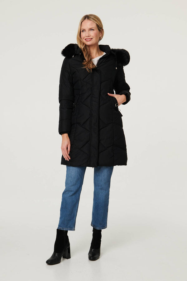 Black | Hooded Faux Fur Trim Puffer Jacket