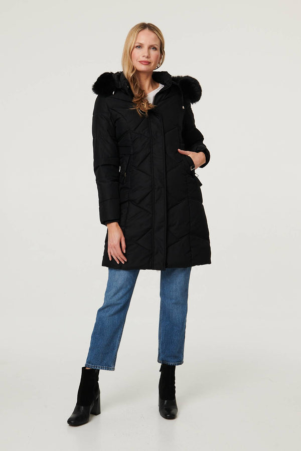 Black | Hooded Faux Fur Trim Puffer Jacket