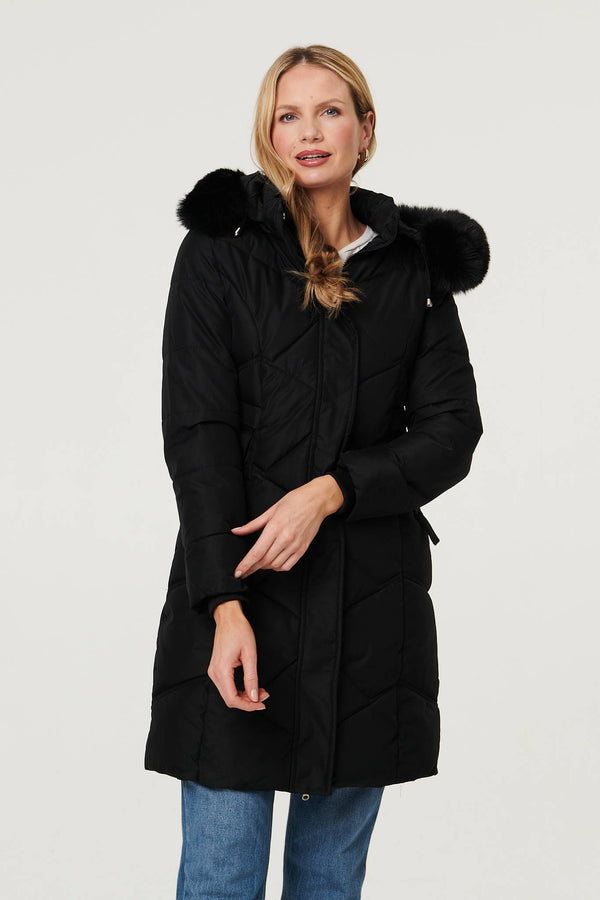 Black | Hooded Faux Fur Trim Puffer Jacket