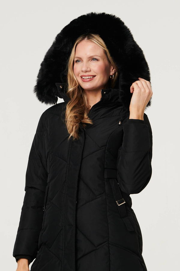 Black | Hooded Faux Fur Trim Puffer Jacket