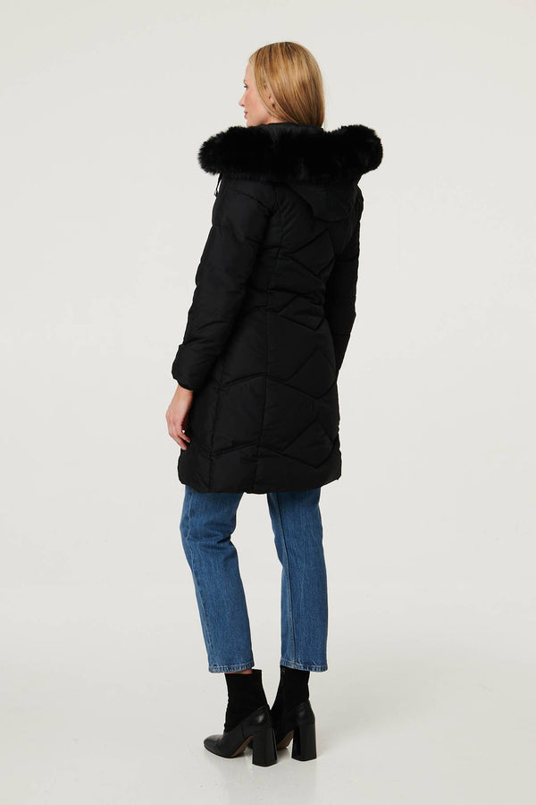 Black | Hooded Faux Fur Trim Puffer Jacket