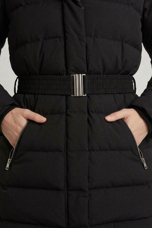 Black | Faux Fur Trim Thigh Length Puffer Jacket