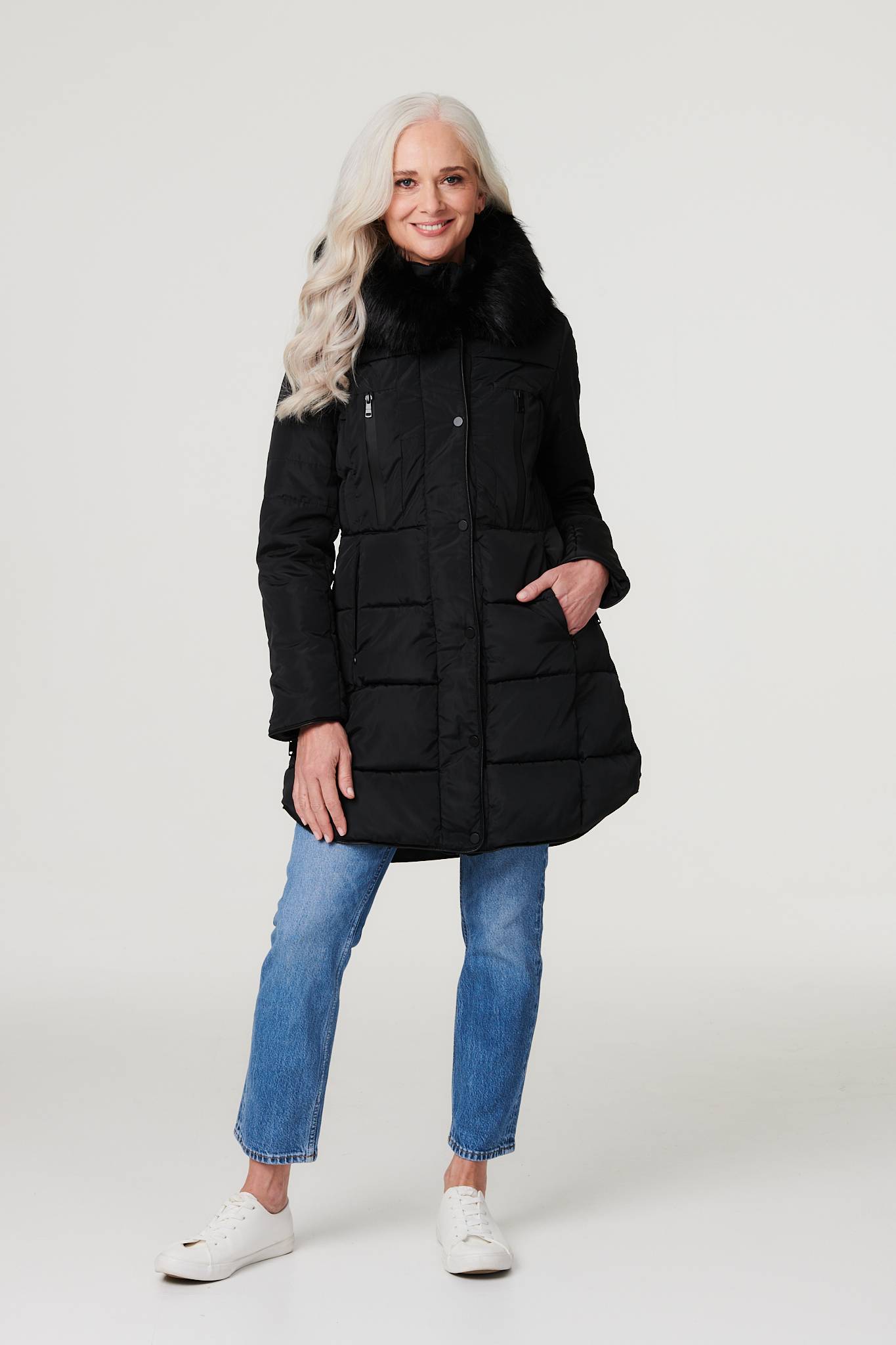 Black | Longline Padded Coat with Hood