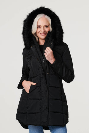 Black | Longline Padded Coat with Hood