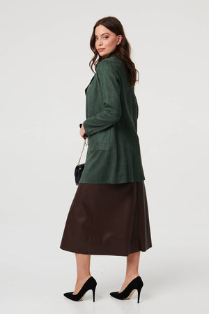 Green | Faux Suede Collared Open Front Jacket

