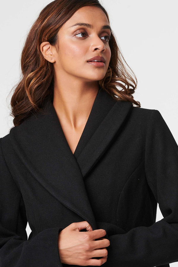 Black | Wrap Front Tie Waist Coat