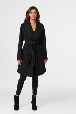 Black | Wrap Front Tie Waist Coat
