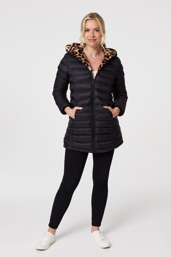 Black | Reversible Leopard Faux Fur Puffer