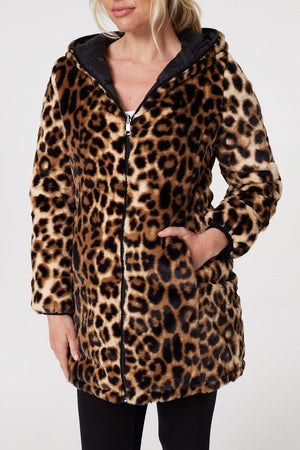 Black | Reversible Leopard Faux Fur Puffer