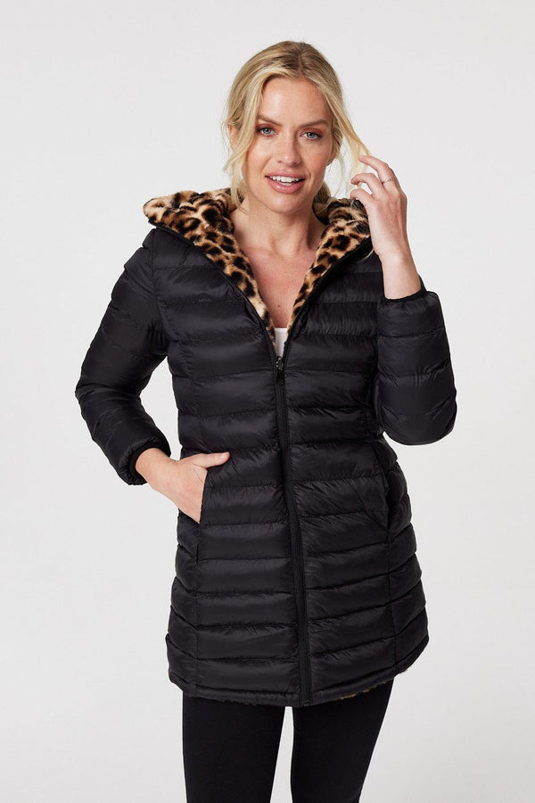 Black | Reversible Leopard Faux Fur Puffer