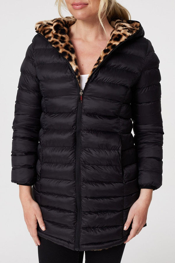 Black | Reversible Leopard Faux Fur Puffer