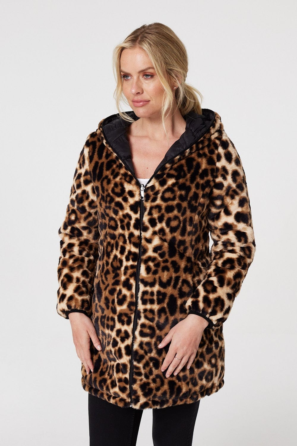 Black | Reversible Leopard Faux Fur Puffer