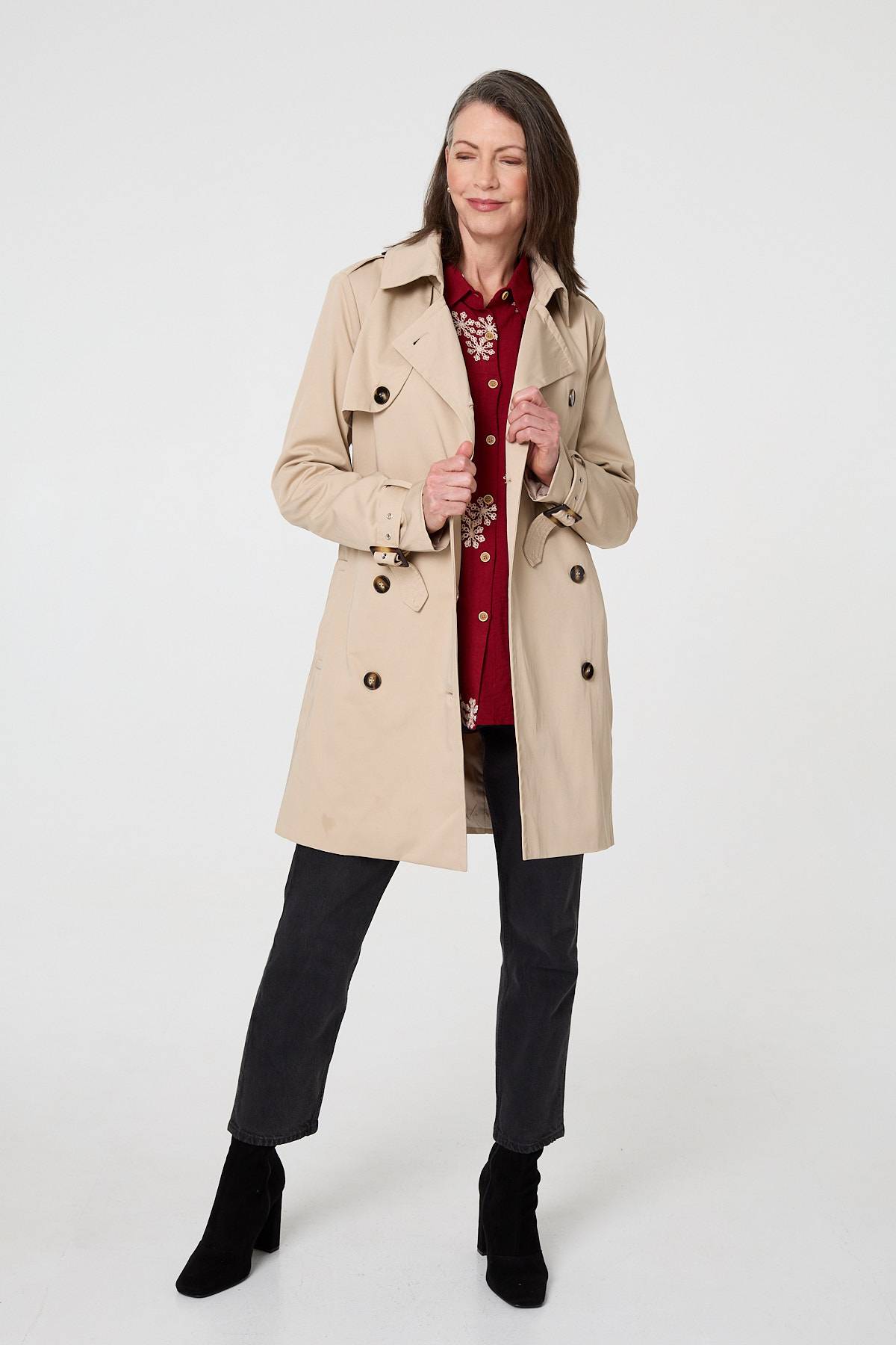 Relaxed Double-Breasted Trench Coat | Izabel London