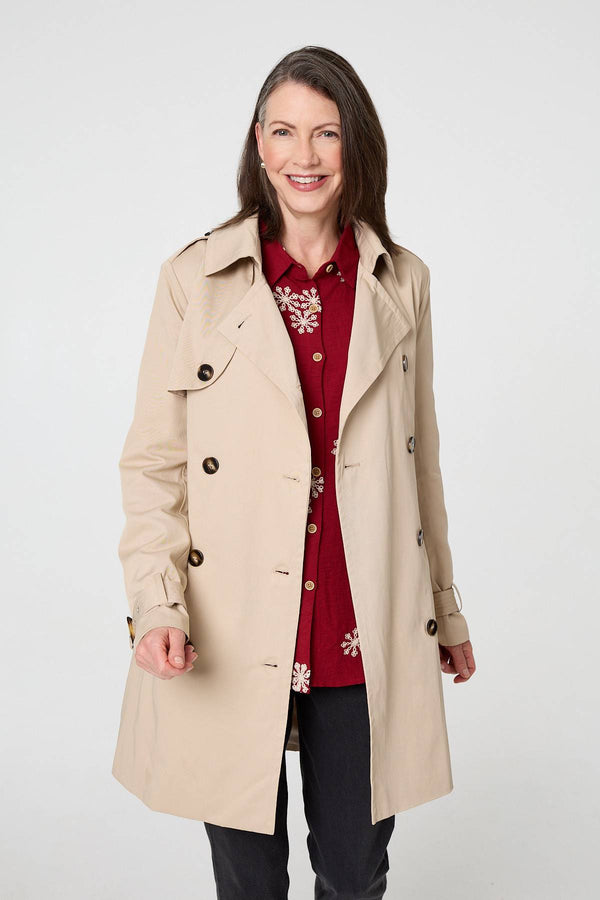 Beige | Relaxed Double-Breasted Trench Coat
