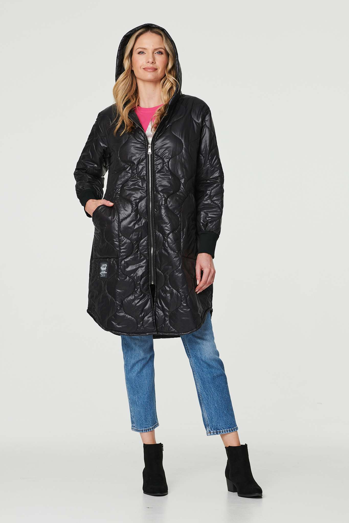 Black | Hooded Zip Front Puffer Coat