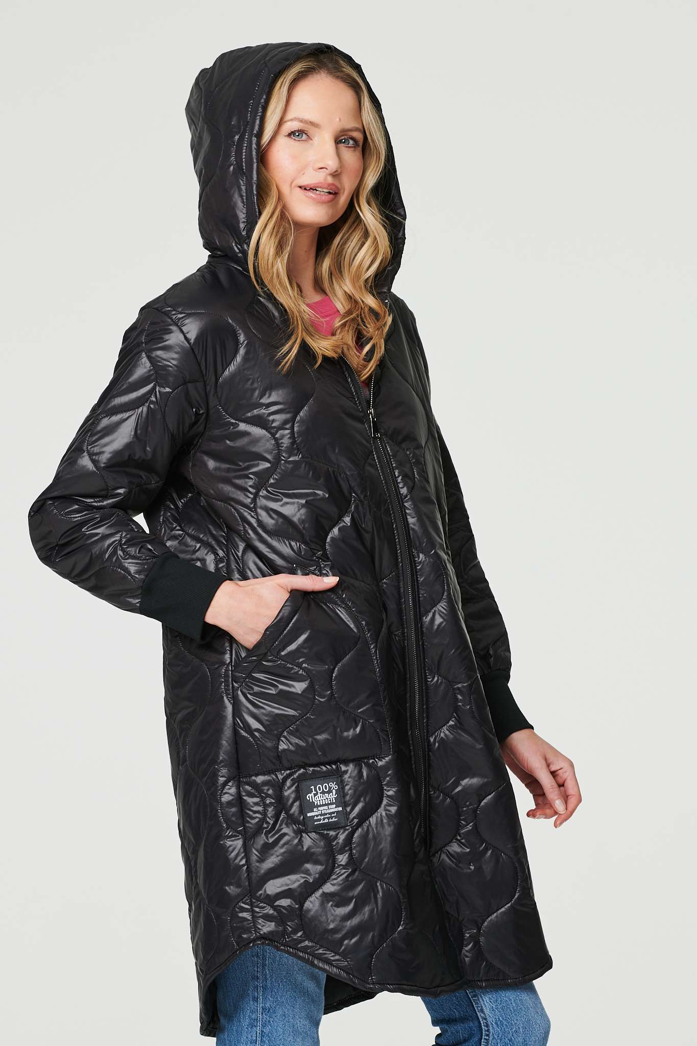 Black | Hooded Zip Front Puffer Coat