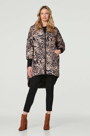 Beige | Printed Zip Front High Low Coat