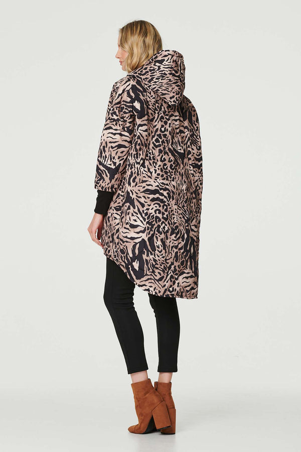 Beige | Printed Zip Front High Low Coat