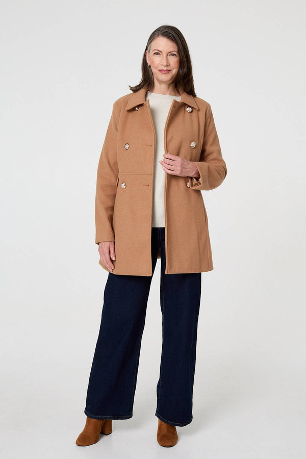 Tan | Button Detail Double Breasted Jacket

