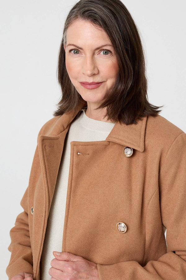 Tan | Button Detail Double Breasted Jacket
