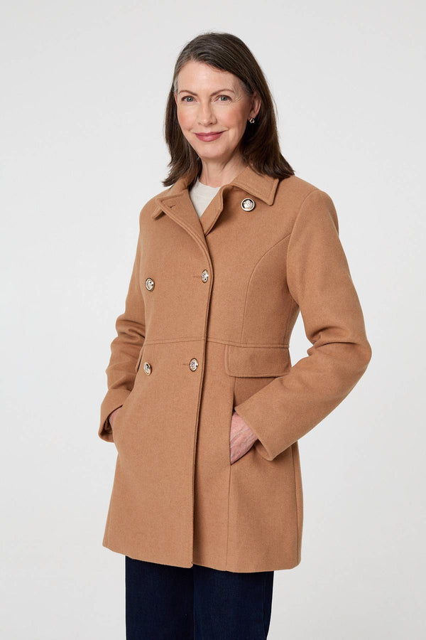 Tan | Button Detail Double Breasted Jacket
