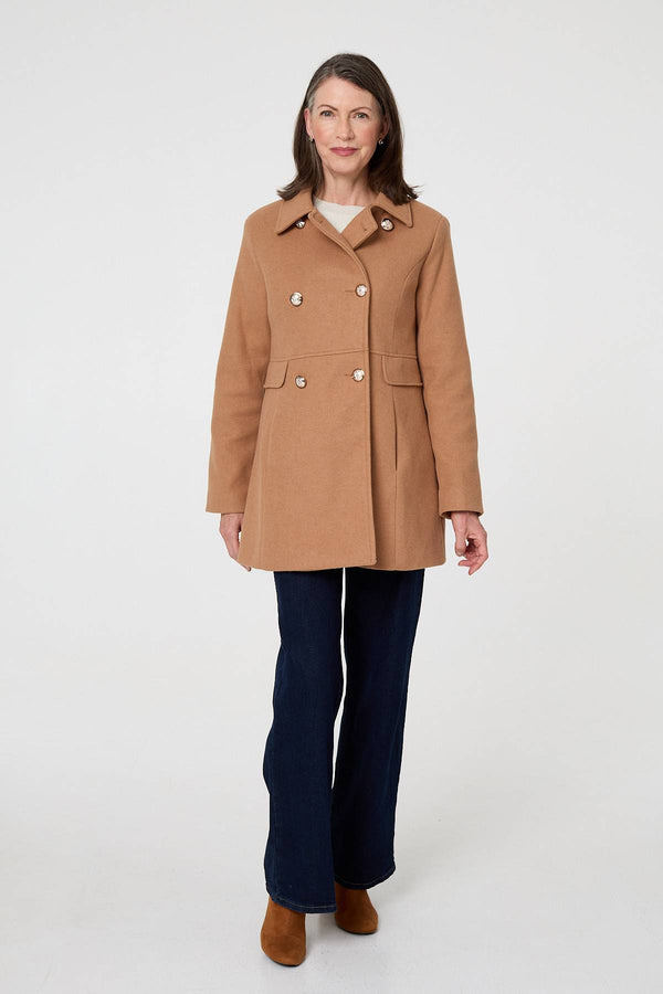 Tan | Button Detail Double Breasted Jacket
