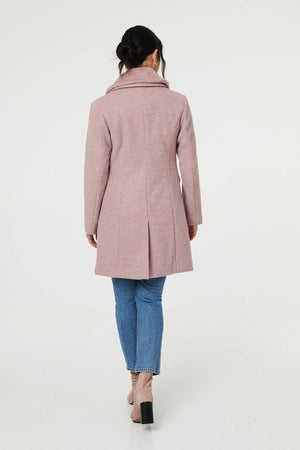 Pink | Fur Trim Double Breasted Longline Coat
