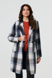 Navy | Checked Double Breasted Trench Coat
