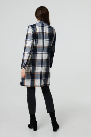 Navy | Checked Double Breasted Trench Coat
