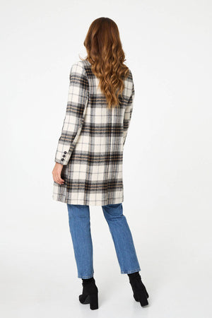 Beige | Checked Double Breasted Longline Coat
