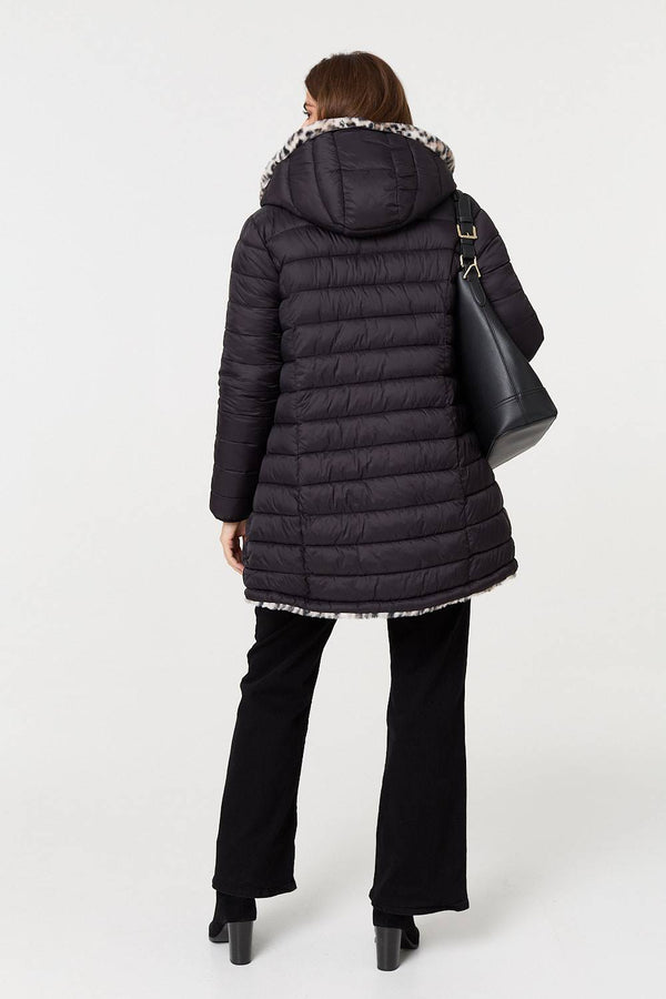 Black | Reversible Animal Print Puffer Jacket

