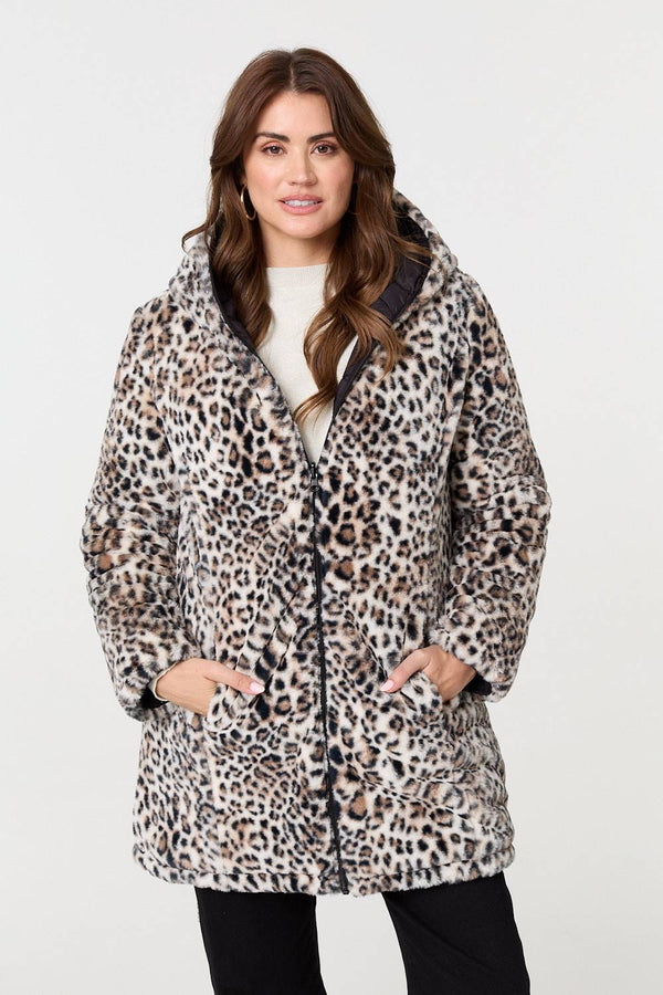 Black | Reversible Animal Print Puffer Jacket
