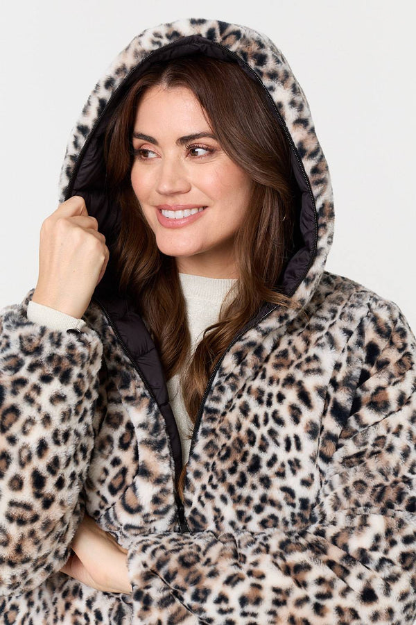 Black | Reversible Animal Print Puffer Jacket
