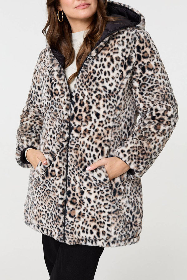 Black | Reversible Animal Print Puffer Jacket
