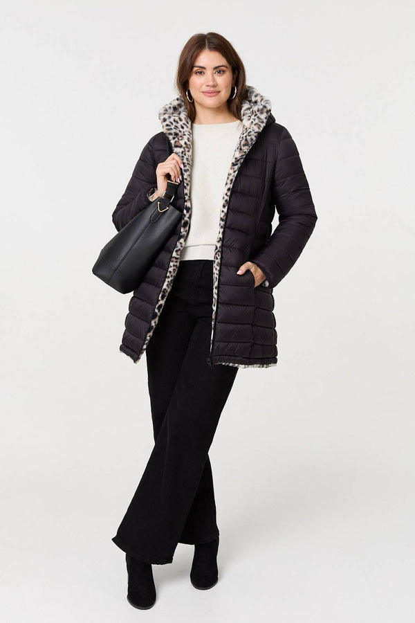 Black | Reversible Animal Print Puffer Jacket
