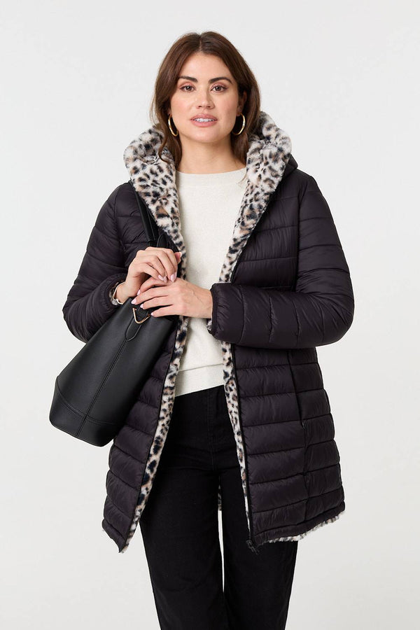 Black | Reversible Animal Print Puffer Jacket
