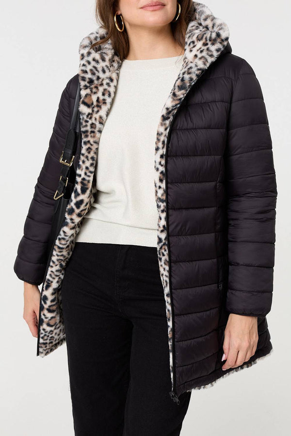 Black | Reversible Animal Print Puffer Jacket

